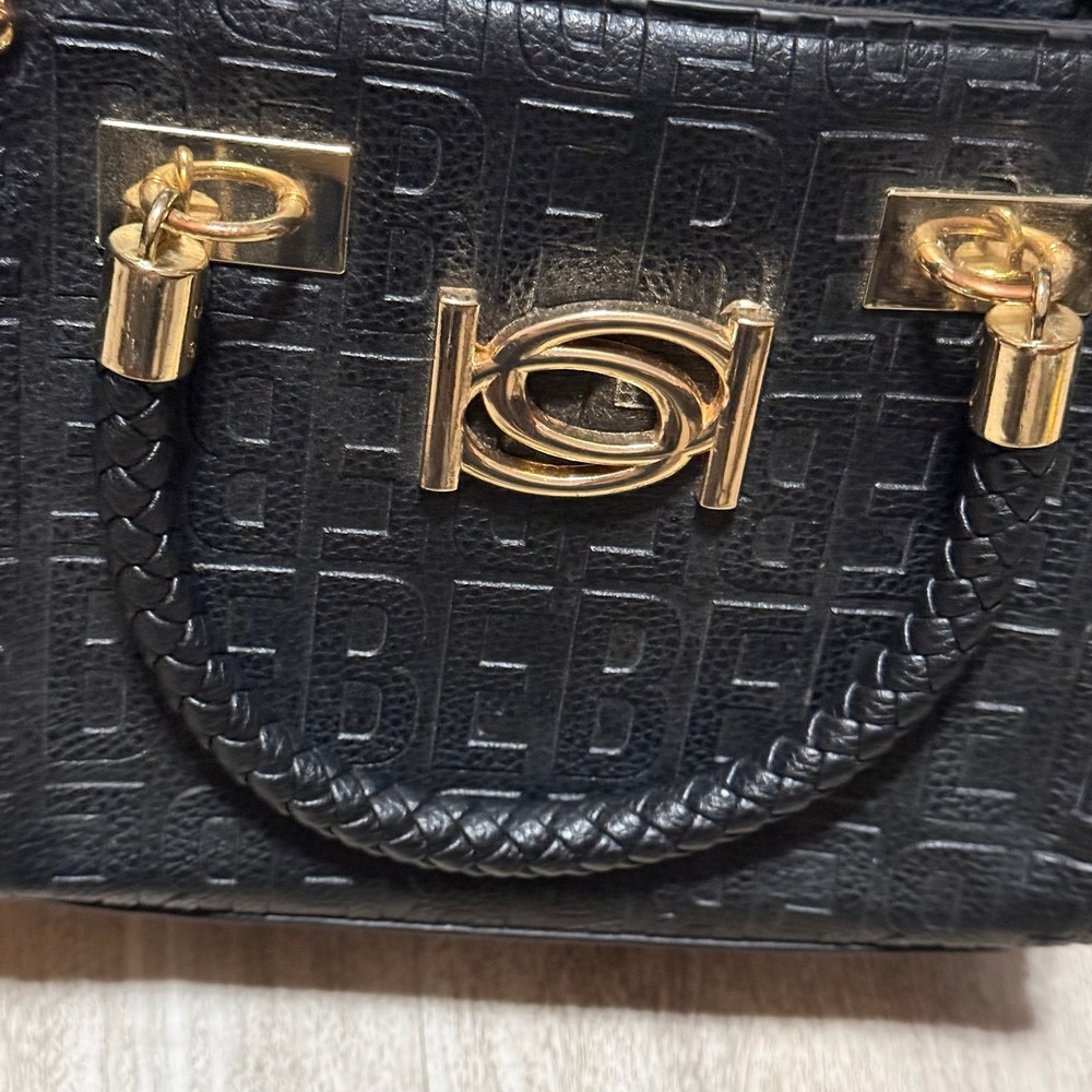 BEBE Alexandra Mini Shpper Black Leather Crossbody/Satchel goldtone hardware. - Picture 3 of 6